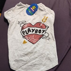 PLAYBOY Gray and Red Heart Dog Tee
